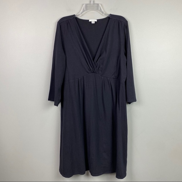 Garnet Hill Dresses & Skirts - Garnet Hill Faux Wrap Jersey Knit Dress Black XL